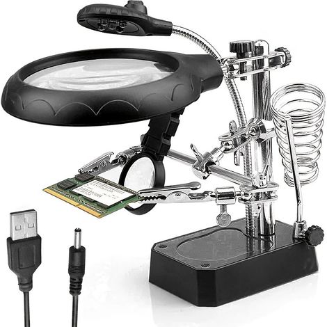 Bravix Loupe De Soudage Avec 5 Lumières Led, Clips Auxiliaires – Support En Fer Sur Pied Pour Soudage Et Réparation