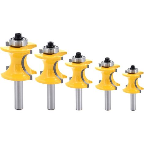 Bravix 5pcs 8mm Tige Bullnose Avec Colonne Perle Visage/moulure Router Bit, Fraise À Bois Coupe Rayon 1/4" 3/8" 1/2" 5/8" 3/4", Outile Pour Menuiserie
