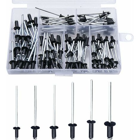 Rivet Noir 120 Pièces Rivets Aveugles Rivets Avec Boîte Rivet Aluminium Rivet Pop Rivets Pop Assortiment Rivets Ouverte Ronde Rivets Aveugles En Aluminium Rivets À Tête Dôme Pour Métal