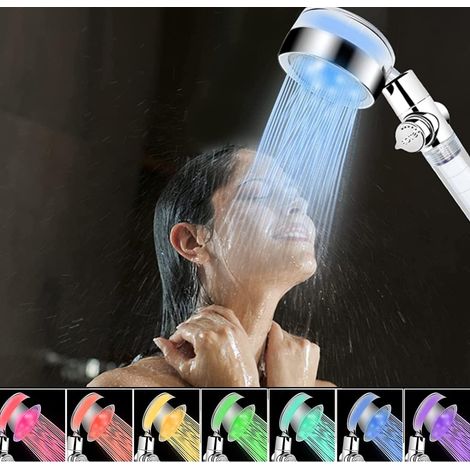Bravix Pommeau De Douche Led, Douchette Led Avec Filtre, Pommeau De Douche Lumineux, Pomme De Douche 7 Couleurs, Led Douche Anti Calcaire