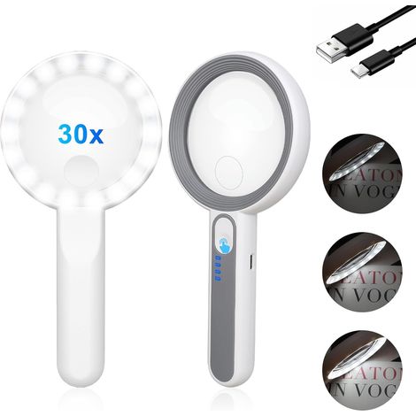 Bravix Loupe De Lecture 30x Avec 18 Led - Rechargeable Et Idéale Pour Seniors