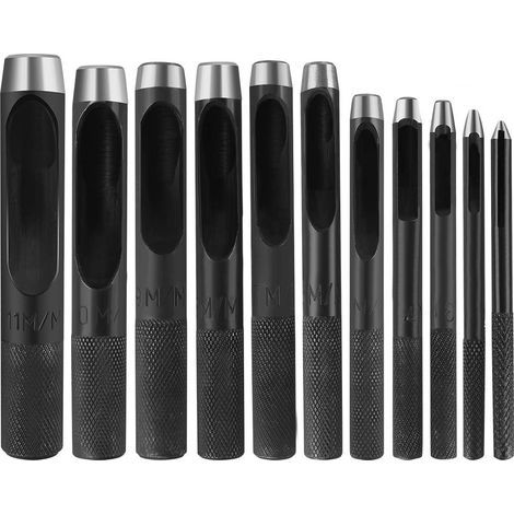 Bravix Creux Poinçon En Cuir 11pcs Poinçon Creux En Acier Allié Au Chrome Vanadium Rond Outils De Poinçon De Trou Creux De L'Artisanat En Cuir 1-11mm Pour Cuir Bande De Montre Toile