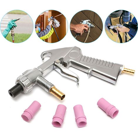 Bravix Pistolet Sablage Air Comprimé Sandblaster Avec 4 Buses En Céramique, Pistolet À Sable Sand Blaster Avec Buse Métallique Noire Et Un Embout De Raccordement D'Air