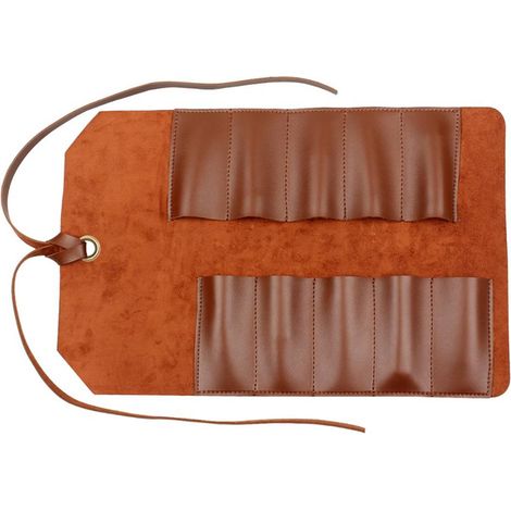 Bravix Tool Rouleau De Sac En Cuir Pochette 10 Poches Multi-user Organizer Wrap Pour Woodworking Clé Clé Brun Clair, Poche À Outils
