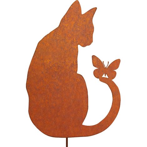 Bravix Chat Rouillé Décoration De Jardin Pour Pot De Fleur, Patine Rouille Naturelle, Jardin Décoration Fleur Rétro Pour Jardin Terrasse Balcon