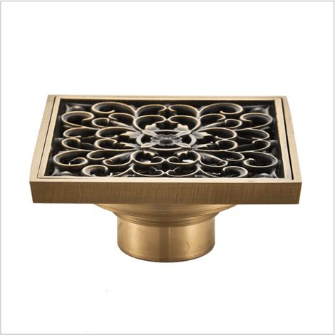 Bravix Drain De Plancher De Salle De Bain En Laiton - Anciennes Drain De Douche Carré Unique Fleur Sculptée Pour Toilettes Jardin 10 10cm