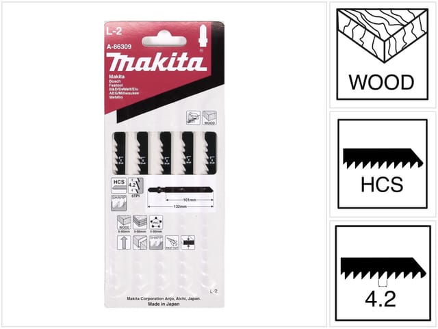 Makita A-86309 L-2 Jig Saw Blade 5 Pieces