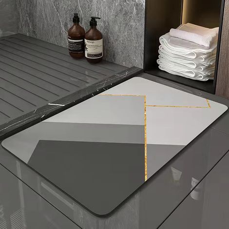 Bravix Tapis De Bain Antidérapant Absorbant Tapis Salle De Bain Diatomite Microfibre Tapis De Bain Doux Séchage Rapide Gris 40×60cm