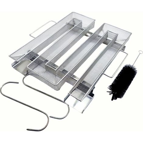 Générateur De Fumée Froide En Acier Inoxydable Avec 2 Crochets À Viande + 1 Brosses De Nettoyage - Fumoir Pour Barbecues, Barbecues, Fumoirs À Fumer Réutilisables (22,5 X 21,5 X 4 Cm)