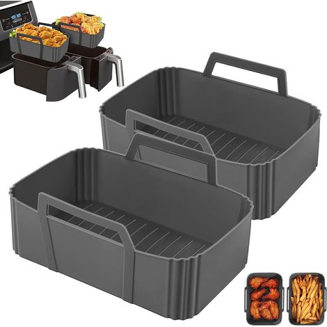 Bravix 2 Pièces Silicone Moule Air Fryer Accessoires, Friteuse Sans Huile Friteuse Air Chaud Panier Réutilisable Silicone Papier Cuisson