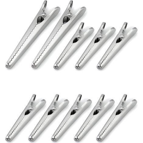 Bravix 10pcs Pince Sachet Alimentaire En 2 Tailles, 8cm Et 11.5cm Pince Crocodile Inox Pour Fermeture Sachet Alimentaire Bureau Home