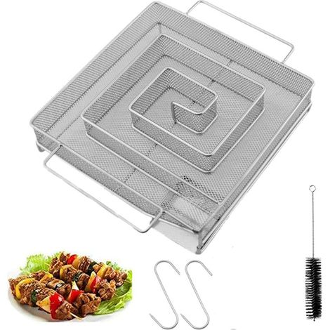 Bravix Générateur De Fumée Froide, Enérateur De Fumée Froide En Acier Inoxydable, Générateur De Fumée Professionnel Avec Brosse De Nettoyage Et Crochet, Convient À Tous Les Barbecues(15x15x4cm) -