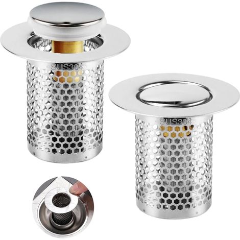 Bravix 2 Pièces De Crépine De Vidange, Filtre À Evier En Acier Inoxydable Cuisine, 33 × 50 Mm Grille Douche, Bonde Evier Pop-up En Noyau En Laiton, Pour Cuisine, Salle De Bain, Baignoire