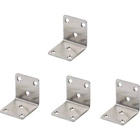 Bravix Lot De 4 Équerres D'Angle En Acier Inoxydable 40 Mm X 40 Mm X 41 Mm En Forme De L À 90 Degrés Pour Meubles En Bois Et Métal