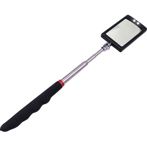 Bravix Outil D'Extension Pivotant Rectangulaire Télescopique De Miroir D'Inspection Prolongeant 360 Degrés Tournant Avec 2 Lumière Lumineuse Supplémentaire De Led