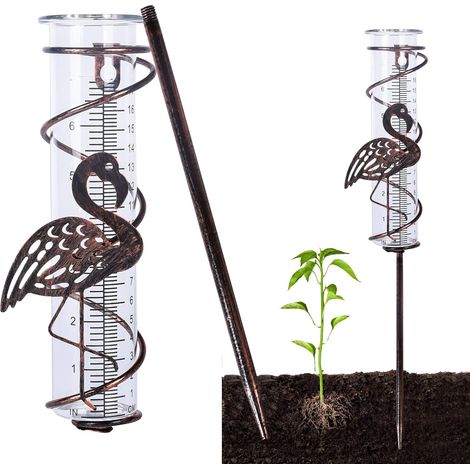 Bravix Pluviomètre, Pluviomètre En Verre Avec Pieux Métalliques, Outil De Mesure De Pluie, Jardin, Cour, Pluviomètre Décoratif Extérieur (flamingo)