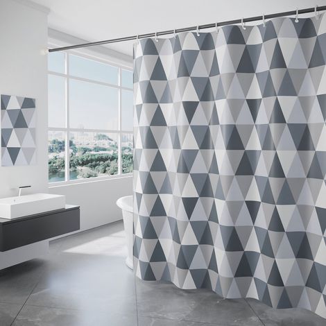 Bravix Rideau De Douche En Polyester 180 X 200 Cm, Imperméable Et Rideau De Douche Anti Moisissure, Lavable Rideau De Bain Motif Triangulaire