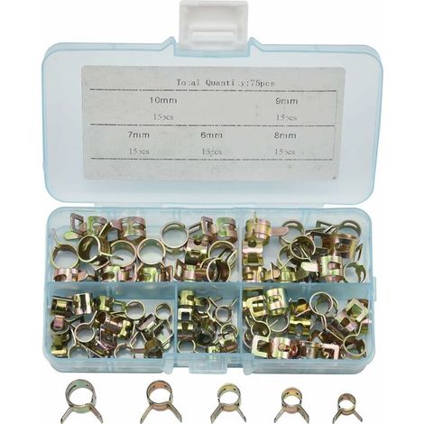 75pcs Clip À Ressort Tuyau Collier Serrage Durite Essence Serre-joints À Tuyaux Colliers De Clip À Ressort Tuyau Serrage 6mm, 7mm, 8mm, 9mm, 10mm