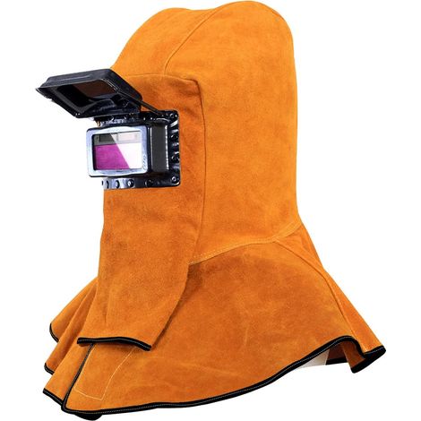 Bravix Capote De Soudeur En Cuir De Vache, Filtre Solaire Auto-obscurcissant, Masque De Soudure, Équipement De Protection Pour Casque De Soudure, Bonnet De Travail Avec Drapé Cou Et Épaules