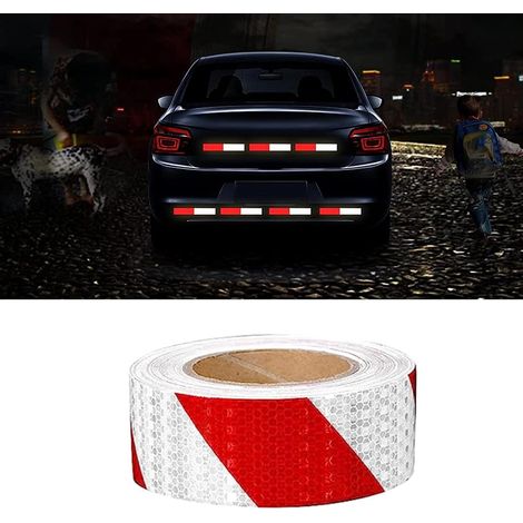 Bravix Ruban Réfléchissan Rouge Et Blanc 25m X 5cm Bande Reflechissante Autocollante, Ruban Réfléchissant Adhésif, Autocollants Réfléchissants, Ruban Avertisseur Réfléchissant Blanc Ruban De Signalisa