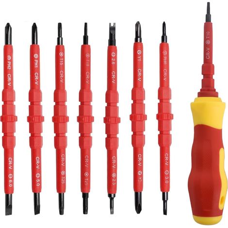 Bravix 7 Pièces Tournevis Isolant, Tournevis Isolé Interchangeables, Kit Tournevis Electricien, Tournevis Électricien Isolé, Tournevis Tête Plats Et Cruciplat, Avec Boîte De Rangement, Outils Electric