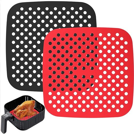 Bravix 2pcs Revêtements En Silicone Antiadhésifs Pour Friteuse À Air - Accessoires Pour Friteuse Sans Huile, Non-stick, Airfryer, Papier Sulfurisé (carré 18,6cm)