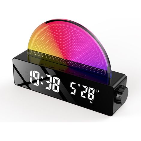 Lampe De Réveil Avec Simulation De Lever Du Soleil, Snooze/6 Sonneries/10 Sons De Sommeil/minuterie/affichage Température, Lampe Atmosphère Avec 7 Couleurs Changeantes, Port De Charge