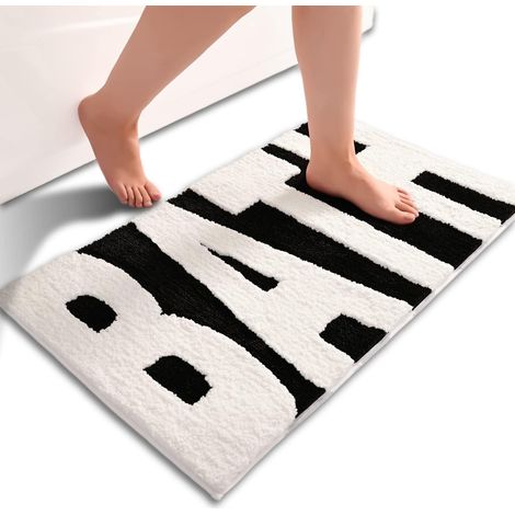 Tapis De Salle De Bain Noir Et Blanc, Lettres De Bain Antidérapantes, Tapis De Bain Doux Et Absorbant, Tapis De Bain Confortable Lavable En Machine À Séchage Rapide Pour Baignoire, Chambre, Douche, Sa