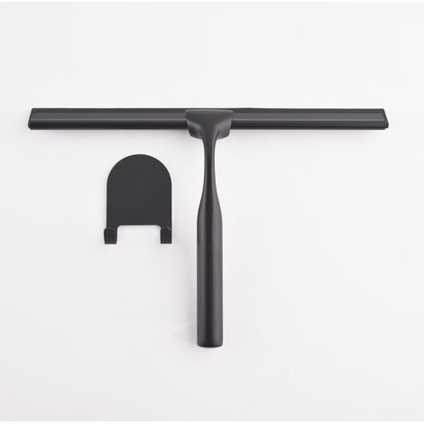 Raclette De Douche En Acier Inoxydable Avec Crochet À Ventouse Solide Pour Salle De Bain,cuisine,miroir,voiture,fenêtre Et Verre,25,4 Cm,noir.