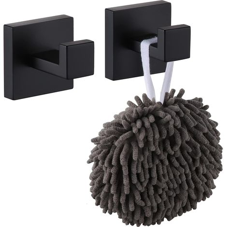 Bravix Crochet Mural Carré Pour Peignoirs Pack De 2, Manteaux, Salle De Bain, Cuisine, Garage, Acier Inoxydable, Noir Mat