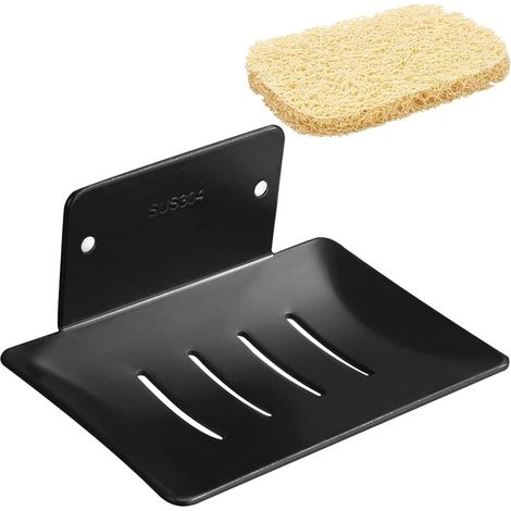 Bravix Porte-savon Douche Auto-adhésif & Mural En Acier Inoxydable Avec Savon Saver, Soap Dish Holder Tray Support Savon Sans Perçage Pour Douche Cuisine Salle Bain, Noir