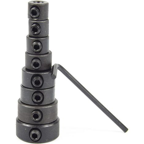 Bravix Colliers Limitation Forage, Foret Butée Profondeur,8 Pieces Positionneur Anneau Profondeur, Réglable Butée Foret Butées Profondeur Forage Colliers D'Arrêt De Profondeur Avec Clé Hexagonale 3-16