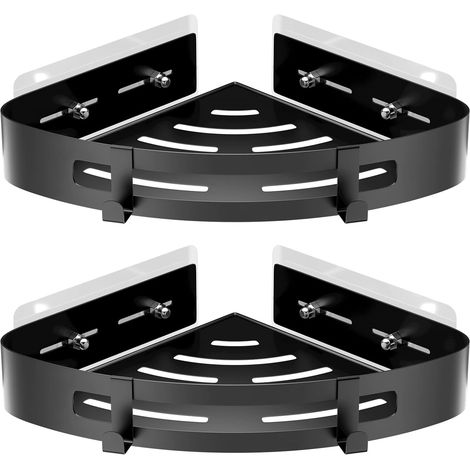Bravix 2 Pièces Etagère De Douche D'Angle Sans Perçage En Aluminium, Tablette De Douche D'Angle Avec Crochets, Organisateurs De Salle De Bains, Idéal Pour Salles De Bains, Cuisines Salons(noir)