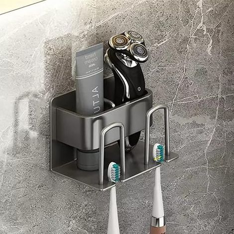 Porte Brosse À Dents Mural Sans Perçage, Support De Brosse À Dents Électrique, Porte Brosse À Dents Adhésif Avec 2 Tasses Support + 2 Fentes Têtes De Brosses À Dents Étagère