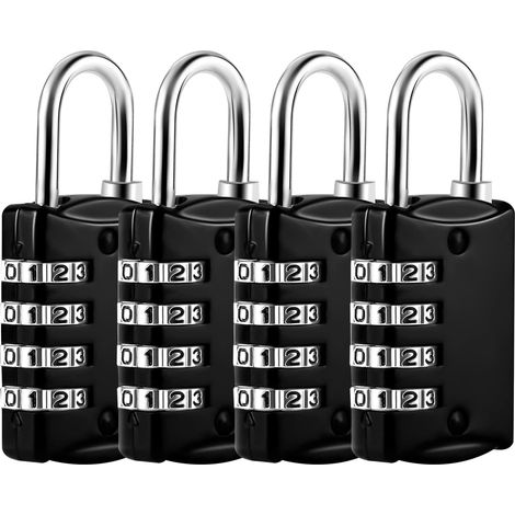 Bravix Lot De 4 Cadenas Code 4 Chiffres, Cadenas Valise Avion Petit Cadenas A Code College Métal Pour Casier Bagage Gym (noir)
