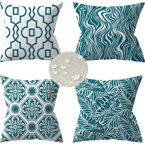 Lot De 4 Housses De Coussin D'Extérieur, 45x45cm Imperméable Canapé Taie D'Oreiller, Plante Verte,coussins Décoratifs Pour Jardin (45 X 45 Cm, Turquoise)