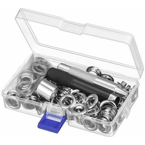 Bravix Grommet Kit Oeillet, 12 Mm Trousse À Œillets Outils Metal Ensembles Oeillets 100 Set Kit D'Oeillets Oeillets Pour Baches Pour Couture Toile Bâche Tente De Réparation , 1/2 Pouce Argent