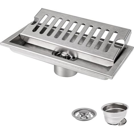 Bravix Siphon De Sol, 20 X 10 Cm Siphon De Sol Rectangulaire, Argent Siphon De Sol Avec Grille En Acier Inoxydable, Convient Pour Wc, Salle De Bain, Cuisine, Balcon