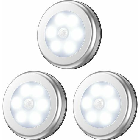 Bravix Lampe Détecteur De Mouvement, Lampe Led Detecteur Placard, Lampe Escalier, Lampe D'Armoire, Alimenté Par Batterie, Pour Escalier, Armoires, Placards, Facilité D'Installation - 3 Pack, Argent