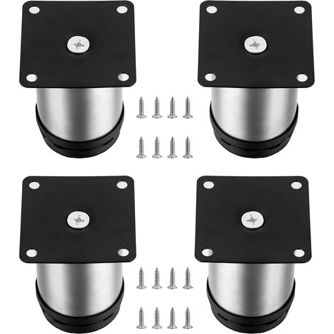 Bravix 4 Pièces Pieds De Meubles Réglables, Pied De Table Reglable Hauteur Métal, Pieds Meuble Cuisine, Pieds De Meubles Armoires Étagères Table Acier Inoxydable, Avec Vis (50x80mm, Argent)