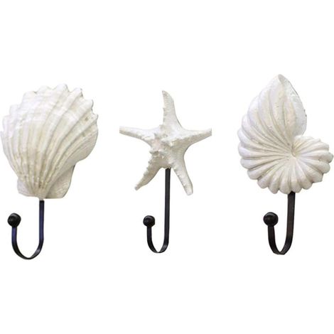 Bravix Crochet Mural Patères, 3pcs Coquillage Marin Multifonctionnel, Crochet Étoile De Mer Et Conque, Support Mural Décoratif Simple Océan Pour La Maison, Manteaux, Chapeaux, Sacs, Serviettes