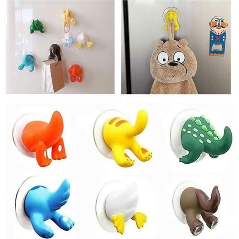 Bravix Ventouse Crochet Queue D'Animal De Dessin Animé Ventouse Pour Enfants Crochet Ventouse Non Perforé Crochet Ventouse Étanche Pour Cuisine Et Salle De Bain Ventouse Petit Objet, 6 Pièces
