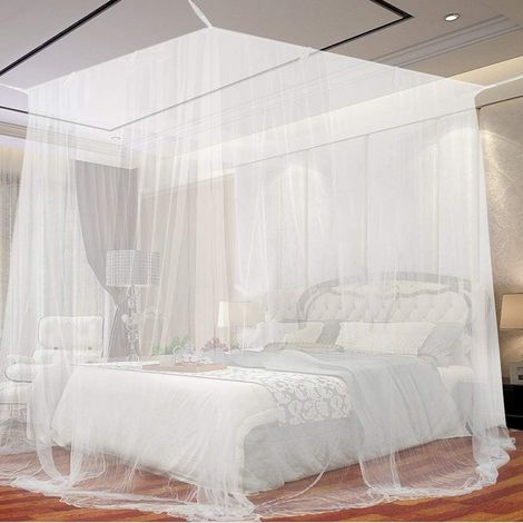 Moustiquaire De Lit, Grand Carrée Moustiquaire Pour Lit Extra Large, Moustiquaire Baldaquin Intérieur Et Extérieur Pour Lits Simples Et Doubles - Blanc (190 X 210 X 240cm)