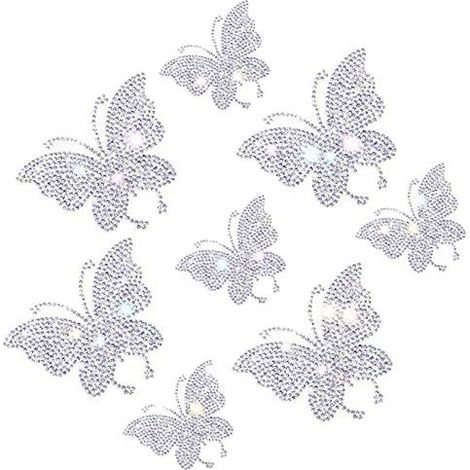 8 Pièces Papillon Cristal Autocollants De Voiture, Papillon Décalques De Décoration De Voiture En Paillettes, Étincelant Accessoires Pour Fenêtre Ordinateur Portable Bagages Téléphone(blanc)