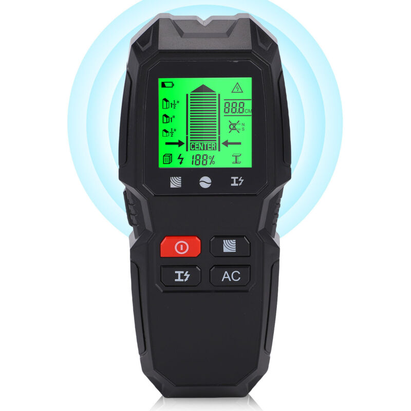 5-in-1 Multifunktions-wanddetektor Mit Lcd-bildschirm Zur Erkennung Von Ständern, Elektrokabeln, Metallständern, Balken Und Gipskartonwänden (schwarz).