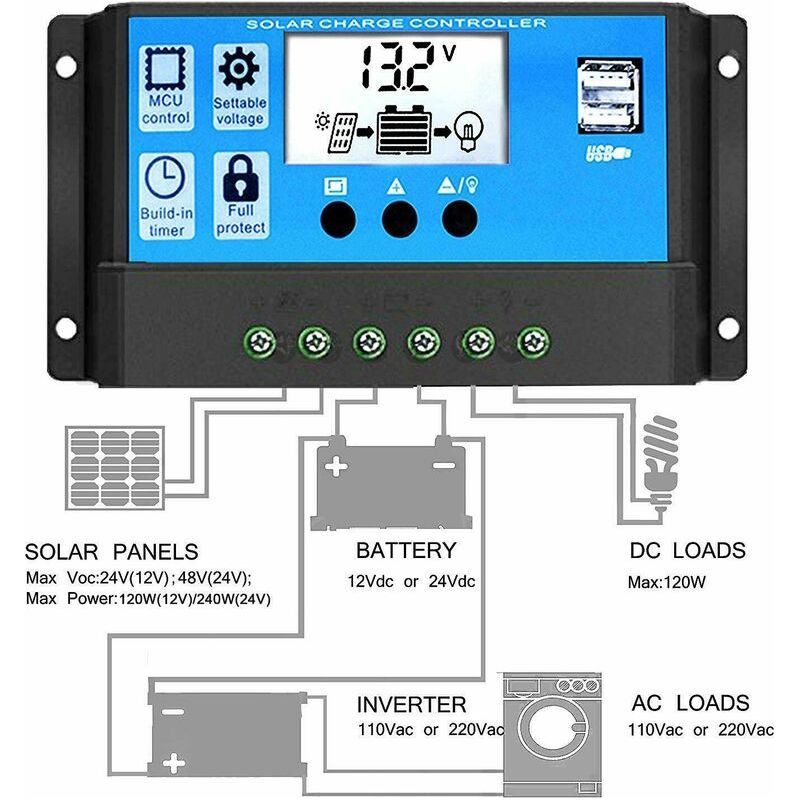 12v/24v 10a Solar-laderegler – Pwm-steuerung – Großes Lcd-display – Kurzschluss- Und Überlastschutz