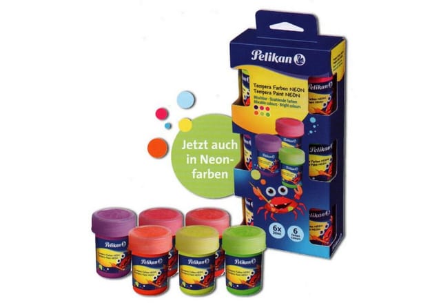 Pelikan Schulmalfarben-Set Neon, Töpfchen, sortiert, Packung mit 6 Töpfchen