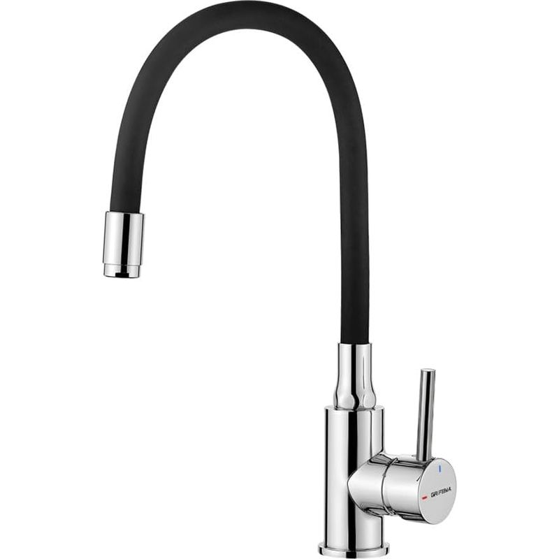 Grifema G4002-2 Küchenarmatur Mit 360° Schwenkbarem, Flexiblem Auslauf, Massivem Messing, Auslaufsicherer Keramik, Elegantem Design, Chrom Und Schwarz