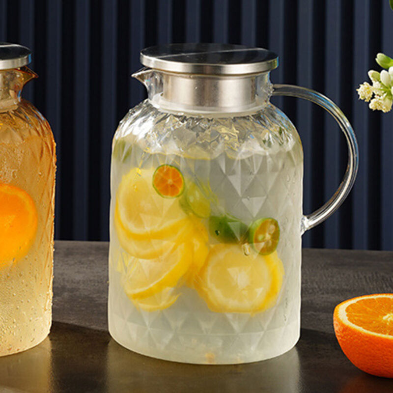 Transparenter Wasserkrug Mit Deckel Und Griff, 1,8 L, Aus Hitzebeständigem Acryl, Blattmuster, Ideal Für Eistee Und Kaffeegetränke.
