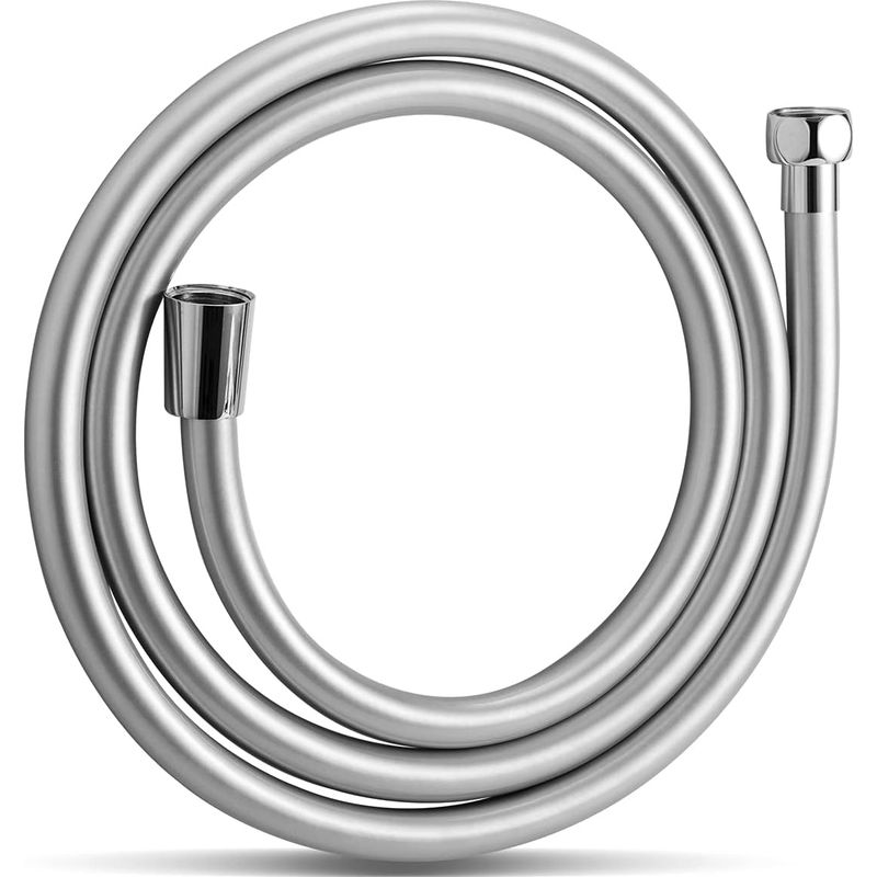 Offo 2 M Verdrehungsfreier, Hochdruckverstärkter Pvc-duschschlauch Mit Geschmiedeten Messinganschlüssen Und Elegantem Silbernen Finish